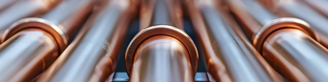 Close-up of Copper Pipelines in Advanced Water Supply System Industrial Technology Photography. Concept Industrial Technology Photography, Water Supply System, Copper Pipelines, Close-up Shots